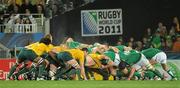 17 September 2011; The Ireland and Australia packs engage in a scrum. 2011 Rugby World Cup, Pool C, Australia v Ireland, Eden Park, Auckland, New Zealand. Picture credit: Brendan Moran / SPORTSFILE
