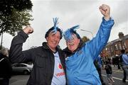 18 September 2011; Dublin supporters Tom O'Farrell, from Finglas, left, and Michael Slattery, from Drumcondra, on their way to the match. Supporters at the GAA Football All-Ireland Championship Finals, Croke Park, Dublin. Picture credit: Brian Lawless / SPORTSFILE