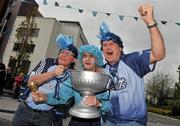 18 September 2011; Dublin supporters, from left, Tony Kiernan, from Finglas, Tony Broughan, from Cabra, and Richie Dowling, from Navan Road, on their way to the match. Supporters at the GAA Football All-Ireland Championship Finals, Croke Park, Dublin. Picture credit: Brian Lawless / SPORTSFILE