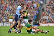 18 September 2011; James McCarthy, Dublin, and Darran O'Sullivan, Kerry, have a confrontation after Declan O'Sullivan, right, was fouled by Rory O'Carroll. GAA Football All-Ireland Senior Championship Final, Kerry v Dublin, Croke Park, Dublin. Picture credit: Barry Cregg / SPORTSFILE