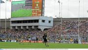 18 September 2011; Dublin goalkeeper Stephen Cluxton kicks the winning point in extra time from a free kick during the GAA Football All-Ireland Senior Championship Final match between Kerry and Dublin at Croke Park in Dublin. Photo by Brian Lawless/Sportsfile
