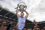 18 September 2011; Dublin captain Bryan Cullen is lifted shoulder high in front of Hill 16 as the Dublin team celebrate at the end of the game. GAA Football All-Ireland Senior Championship Final, Kerry v Dublin, Croke Park, Dublin. Picture credit: David Maher / SPORTSFILE