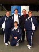 11 April 2002; Ten Special Olympics Ireland athletes set off to the principality of Monaco to compete against 33 other countries in the Special Olympics European Swimming Competition. Pictured prior to their departure from Dublin Airport are, Special Olympics Head of Delagation, Brenda Pemberton from Chapleizod, Dublin 20, Medic, Brian Bohan from Palmerstown, Co. Dublin, Coach, Carol O'Brien from Mulhuddart, Dublin, and Padraig Corkery, Head of Corporate Marketing, eircom, Official sponsors of Special Olympics Ireland. Photo by Damien Eagers/Sportsfile