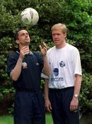 16 April 2002; Gary Kelly, left, and Steve Staunton at a photocall at the Holiday Inn in Dublin to announce details of Gary Kelly's testimonial match. Photo by Damien Eagers/Sportsfile