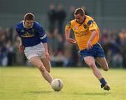 14 April 2002; Jonathan Dunning of Roscommon in action against Colm Hannon of Cavan during the Allianz National Football League Semi-Final match between Cavan and Roscommon at Cusack Park in Mullingar, Westmeath. Photo by Aoife Rice/Sportsfile