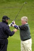 18 April 2002; Eugene McGettigan gets some tips on his swing from Seve Ballesteros during the Seve Trophy Pro-Am at Druids Glen in Wicklow. Photo by Matt Browne/Sportsfile