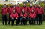 18 April 2002; The British and Irish team to play in the Seve Trophy. Back row left to right, Paul Casey, Darren Clarke, Padraig Harrington, Paul Lawrie, Andrew Oldcorn, Steve Webster and Paul McGinley. Front row, from left, Lee Westwood, Colin Montgomerie and Ian Woosnam at Druids Glen in Wicklow. Photo by Matt Browne/Sportsfile