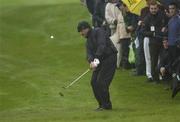 20 April 2002; Seve Ballesteros of Continental Europe pitches onto the 7th green during the morning fourballs in the Seve Trophy during day two of the Seve Trophy tournament between Great Britain and Ireland vs Continental Europe at Druids Glen in Wicklow. Photo by Matt Browne/Sportsfile