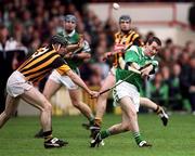 21 April 2002; Donie Ryan of Limerick in action against Noel Hickey of Kilkenny during the Allianz National Hurling League Semi-Final match between Kilkenny and Limerick at Gaelic Grounds in Limerick. Photo by Damien Eagers/Sportsfile