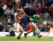 21 April 2002; Ciarán Carey of Limerick in action against Richard Mullally of Kilkenny during the Allianz National Hurling League Semi-Final match between Kilkenny and Limerick at Gaelic Grounds in Limerick. Photo by Damien Eagers/Sportsfile