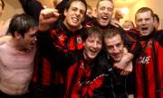 23 April 2002; Longford Town players celebrate after the eircom League Promotion/Relegation Play-Off 2nd Leg match at Finn Park in Ballybofey in Dublin. Photo by Damien Eagers/Sportsfile
