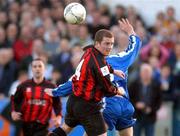 23 April 2002; Vinny Perth of Longford Town in action against Brendan Devenney of Finn Harps during the eircom League Promotion/Relegation Play-Off 2nd Leg match at Finn Park in Ballybofey in Dublin. Photo by Damien Eagers/Sportsfile