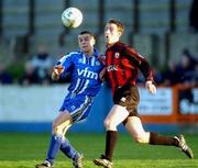 23 April 2002; Ray Kenny of Finn Harps in action against Fergal Coleman of Longford Town during the eircom League Promotion/Relegation Play-Off 2nd Leg match at Finn Park in Ballybofey in Dublin. Photo by Damien Eagers/Sportsfile