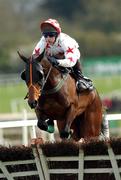 25 April 2002; Starry Lady, with Jim Culloty up, jumps the last 'first time round' during The JF Dunne Insurances Handicap Hurdle at Punchestown Racecourse in Naas, Kildare. Photo by Brian Lawless/Sportsfile