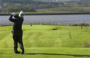 26 April 2002; Defending Champion Des Smyth watches his tee shot on the 12th fairway during day two of the Smurfit Irish PGA Championship at Westport Golf Club in Westport, Mayo. Photo by Brendan Moran/Sportsfile