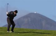 26 April 2002; Francis Howley plays his second shot to the 11th green in front of a backdrop of Croagh Patrick during day two of the Smurfit Irish PGA Championship at Westport Golf Club in Westport, Mayo. Photo by Brendan Moran/Sportsfile