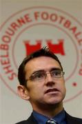 26 April 2002; Shelbourne manager Pat Fenlon during a press conference at Tolka Park in Dublin to announce his appointment. Photo by David Maher/Sportsfile