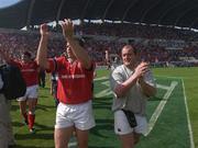 27 April 2002; Peter Clohessy, right, and Rob Henderson of Munster celebrate after the Heineken European Cup Semi-Final match between Castres and Munster at Stade de la Mediterranie in Beziers, France. Photo by Matt Browne/Sportsfile