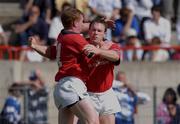 27 April 2002; John Kelly of Munster celebrates with team-mate Anthony Horgan after scoring a try during the Heineken European Cup Semi-Final match between Castres and Munster at Stade de la Mediterranie in Beziers, France. Photo by Matt Browne/Sportsfile