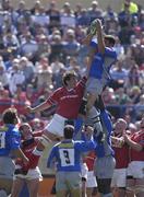 27 April 2002; Nicolas Spanghero of Castres wins the line-out against Donncha O'Callaghan of Munster during the Heineken European Cup Semi-Final match between Castres and Munster at Stade de la Mediterranie in Beziers, France. Photo by Brendan Moran/Sportsfile