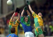 28 April 2002; Giles Grady of Kerry in action against Conal Molly of Donegal, right, during the All Ireland Intercounty Vocational Schools Football Final match between Donegal and Kerry at St Tiernach's Park in Clones, Monaghan. Photo by Damien Eagers/Sportsfile