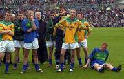28 April 2002; Kerry players, some wearing Donegal jerseys, dejected after the All Ireland Intercounty Vocational Schools Football Final match between Donegal and Kerry at St Tiernach's Park in Clones, Monaghan. Photo by Damien Eagers/Sportsfile
