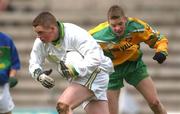 28 April 2002; Kerry goalkeeper Billy O'Connor in action against Daniel Breslin of Donegal during the All Ireland Intercounty Vocational Schools Football Final match between Donegal and Kerry at St Tiernach's Park in Clones, Monaghan. Photo by Damien Eagers/Sportsfile