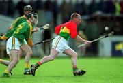 28 April 2002; Andrew Gaul of Carlow is tackled by Ivan McCormack of Meath during the Guinness Leinster Senior Hurling Championship First Round match between Carlow and Meath at Dr Cullen Park in Carlow. Photo by Ray McManus/Sportsfile