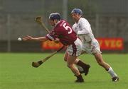 28 April 2002; Derek Gallagher of Westmeath in action against Joe Dempsey of Kildare during the Guinness Leinster Senior Hurling Championship First Round match between Westmeath and Kildare at Cusack Park in Mullingar, Westmeath. Photo by Aoife Rice/Sportsfile