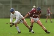 28 April 2002; Joe Dempsey of Kildare is tackled by Derek Gallagher of Kildare during the Guinness Leinster Senior Hurling Championship First Round match between Westmeath and Kildare at Cusack Park in Mullingar, Westmeath. Photo by Aoife Rice/Sportsfile