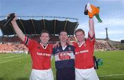27 April 2002; Munster players John Kelly, Ian Fleming and Anthony Horgan celebrate after the Heineken European Cup Semi-Final match between Castres and Munster at Stade de la Mediterranie in Beziers, France. Photo by Matt Browne/Sportsfile
