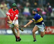 21 April 2002; Jerry O'Connor of Cork in action against Paul Kelly of Tipperary during the Allianz National Hurling League Semi-Final match between Cork and Tipperary at Páirc Uí Chaoimh in Cork. Photo by Ray McManus/Sportsfile