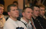 27 April 2002; GPA members, from left, Diarmuid O'Sullivan, Wayne Sherlock and Donal Óg Cusack during the Extraordinary General Meeting of the Gaelic Players Association at the Killeshin Hotel in Portlaoise, Laois. Photo by Damien Eagers/Sportsfile