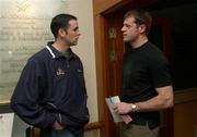 27 April 2002; GPA members Dermot Earley, left, and Anthony Tohill prior to the Extraordinary General Meeting of the Gaelic Players Association at the Killeshin Hotel in Portlaoise, Laois. Photo by Damien Eagers/Sportsfile