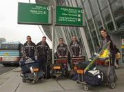 3 May 2002; Sligo players, from left, Eamonn O'Hara, Sean Davey, Tommy Breslin, Paul Durcan and Rory Brennan on their arrival at JFK Airport, New York, prior to the Bank of Ireland Connacht Senior Foootball Championship match against New York on Sunday 5 May. Photo by Ray McManus/Sportsfile