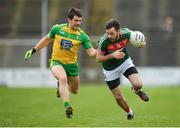 2 April 2017; Kevin McLoughlin of Mayo in action against Paddy McGrath of Donegal during the Allianz Football League Division 1 Round 7 match between Mayo and Donegal at Elverys MacHale Park in Castlebar, Co Mayo. Photo by Stephen McCarthy/Sportsfile