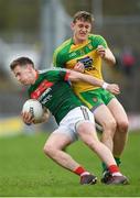 2 April 2017; Cillian O'Connor of Mayo in action against Hugh McFadden of Donegal during the Allianz Football League Division 1 Round 7 match between Mayo and Donegal at Elverys MacHale Park in Castlebar, Co Mayo. Photo by Stephen McCarthy/Sportsfile
