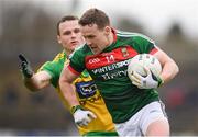 2 April 2017; Andy Moran of Mayo in action against Neil McGee of Donegal during the Allianz Football League Division 1 Round 7 match between Mayo and Donegal at Elverys MacHale Park in Castlebar, Co Mayo. Photo by Stephen McCarthy/Sportsfile