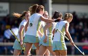 2 April 2017; Sarah Robinson of UCD celebrates scoring her side's first goal with team mates during the Irish Senior Ladies Hockey Cup Final match between UCD and Cork Harlequins at the National Hockey Stadium UCD in Belfield, Dublin. Photo by David Fitzgerald/Sportsfile