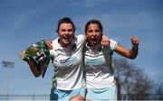 2 April 2017; Deirdre Duke, left, and Lena Tice of UCD celebrate their side's victory following the Irish Senior Ladies Hockey Cup Final match between UCD and Cork Harlequins at the National Hockey Stadium UCD in Belfield, Dublin. Photo by David Fitzgerald/Sportsfile