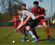 2 April 2017; Jason Lynch of Monkstown in action against Johnny McKee of Banbridge during the Irish Senior Men's Hockey Cup Final match between Banbridge and Monkstown at the National Hockey Stadium UCD in Belfield, Dublin. Photo by David Fitzgerald/Sportsfile