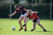 2 April 2017; Ciara Healy of Mercy, Ballymahon, in action against Clodagh Carroll of St. Angela’s Ursuline Convent SS during the Lidl All Ireland PPS Junior B Championship Final match between Mercy, Ballymahon and St. Angela’s Ursuline Convent SS at Clane in Co Kildare. Photo by Daire Brennan/Sportsfile