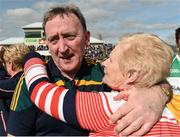 2 April 2017; Offaly manager Pat Flanagan celebrates with a supporter at the end of the Allianz Football League Division 3 Round 7 match between Offaly and Laois at O'Connor Park in Tullamore, Co Offaly. Photo by David Maher/Sportsfile