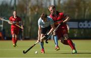 2 April 2017; Lee Cole of Monkstown in action against Fraser Mills of Banbridge during the Irish Senior Men's Hockey Cup Final match between Banbridge and Monkstown at the National Hockey Stadium UCD in Belfield, Dublin. Photo by David Fitzgerald/Sportsfile