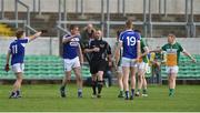 2 April 2017; Laois players Donal Kingston and David Conway remonstrate with referee Anthony Nolan after a point was adjudged to have gone wide during the closing moments of the Allianz Football League Division 3 Round 7 match between Offaly and Laois at O'Connor Park in Tullamore, Co Offaly. Photo by David Maher/Sportsfile