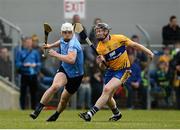 2 April 2017; Liam Rushe of Dublin in action against Jamie Shanahan of Clare during the Allianz Hurling League Division 1 Relegation Play-Off match between Clare and Dublin at Cusack Park in Ennis, Co Clare. Photo by Diarmuid Greene/Sportsfile