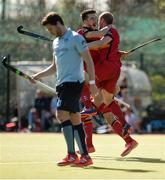 2 April 2017; Eugene Magee of Banbridge celebrates after scoring his side's second goal with team mate Johnny McKee during the Irish Senior Men's Hockey Cup Final match between Banbridge and Monkstown at the National Hockey Stadium UCD in Belfield, Dublin. Photo by David Fitzgerald/Sportsfile