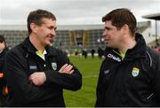2 April 2017; Former Kerry footballer and current selector Maurice Fitzgerald in conversation with Kerry manager Eamonn Fitzmaurice, right, following Kerry's victory in the Allianz Football League Division 1 Round 7 match between Kerry and Tyrone at Fitzgerald Stadium in Killarney, Co Kerry.  Photo by Cody Glenn/Sportsfile