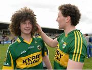 2 April 2017; Tadhg Morley of Kerry admires the hair of Kerry supporter Paudie Horgan from Listowel following Kerry's victory in the Allianz Football League Division 1 Round 7 match between Kerry and Tyrone at Fitzgerald Stadium in Killarney, Co Kerry. Photo by Cody Glenn/Sportsfile