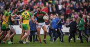 2 April 2017; Aidan O'Shea of Mayo exchanges views with Patrick McBrearty of Donegal as supporters come onto the pitch prior to the final whistle during the Allianz Football League Division 1 Round 7 match between Mayo and Donegal at Elverys MacHale Park in Castlebar, Co Mayo. Photo by Stephen McCarthy/Sportsfile